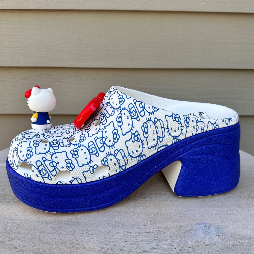 Crocs HELLO KITTY 50th Anniversary Blue Glitter Siren Clog Womens 13 Mens 11 - Picture 7 of 14